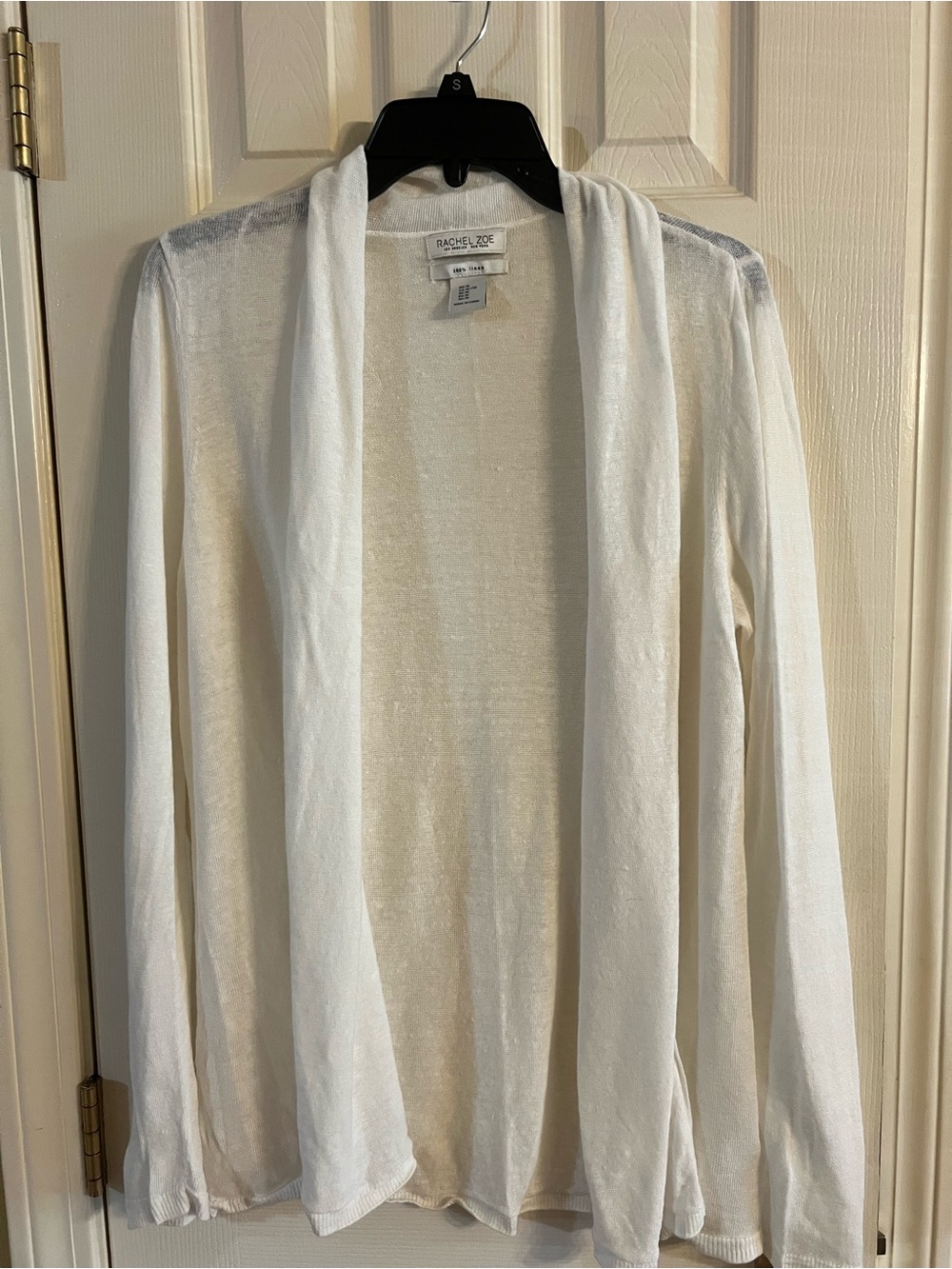 Rachel Zoe Women's Open-Front White Cardigan Sweater 100% Linen